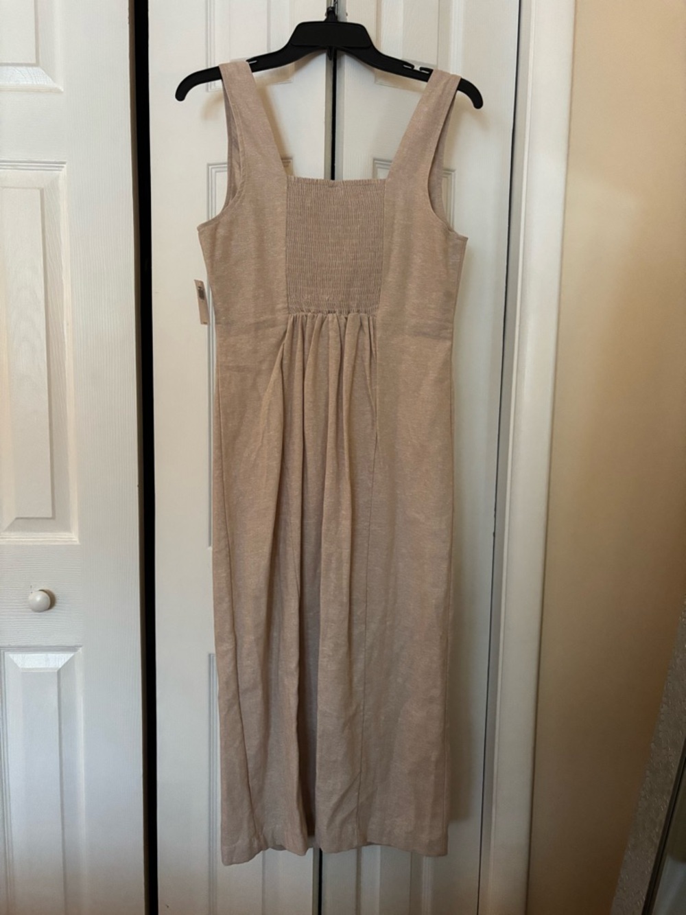 Old Navy Neutral Linen Beige Square-Neck Midi Dress - Picture 5 of 5